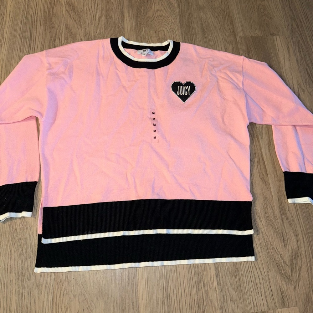 Juicy Couture Pink and Black Crew Neck Sweater